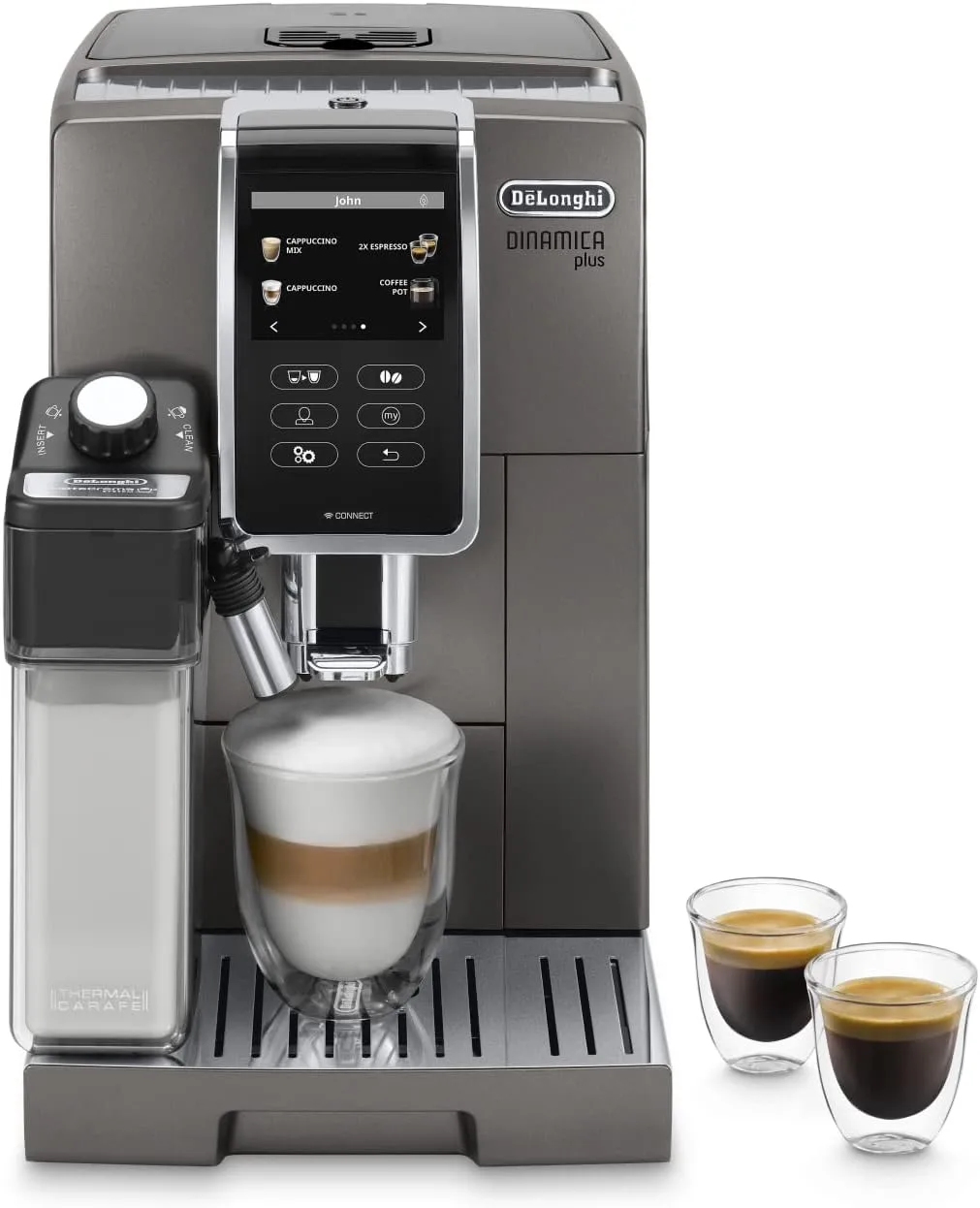 ماكينة قهوة ديلونجي ديناميكا بلس أتوماتيك DeLonghi Dinamica Plus ECAM370.95.T ضغط 19 بار وشاشة لمس 3.5 بوصة وصنع في إيطاليا بالكامل