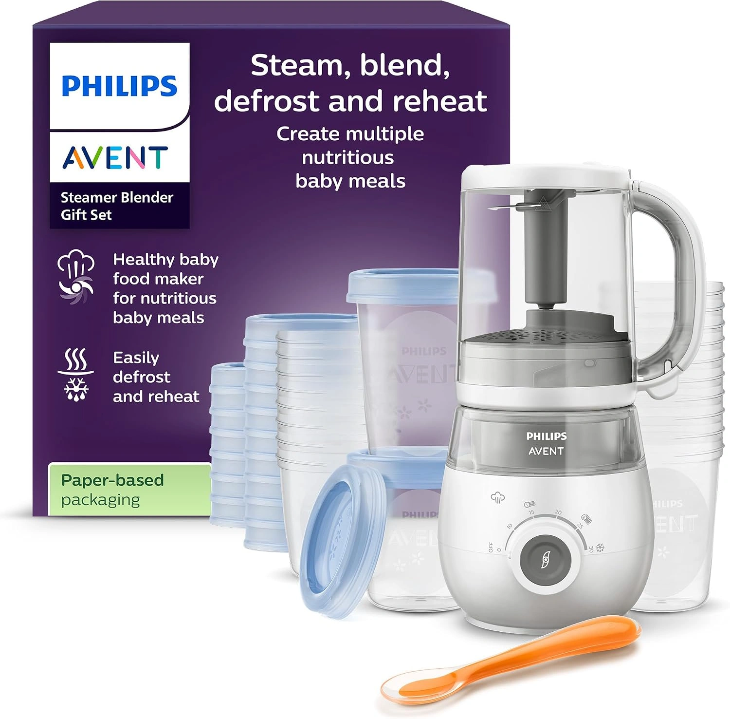 جهاز طهي وخلاط طعام الأطفال 4 في 1 فيليبس أفينت Philips Avent SCF883/20 للبخار والخلط وإذابة التجميد والتسخين مع مجموعة برطمانات التخزين